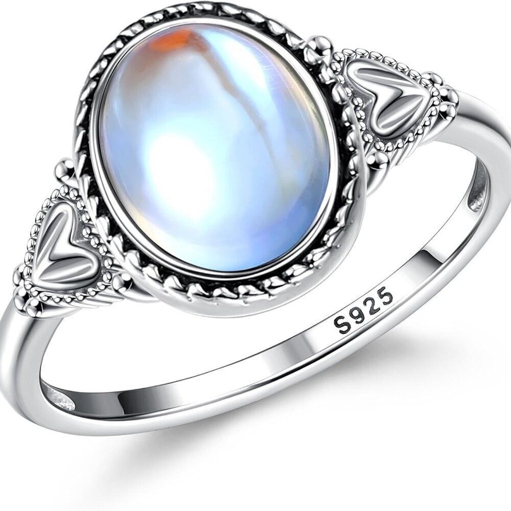 925 Sterling Silver Mood Rings Moonstone for Women Vintage Handmade Victorian Ri